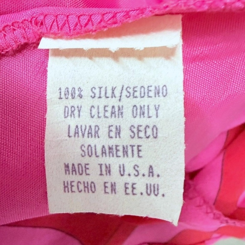 Morrell Maxie VTG 100% Silk Pink Red Psychedelic Asymmetrical Hem Dress 10‎ - Picture 9 of 10